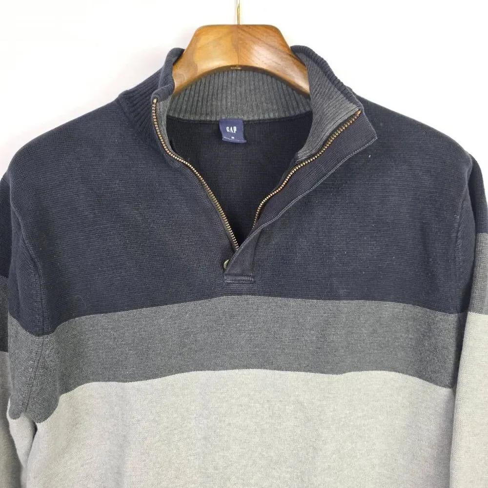 Gap Boys Quarter Zip Colorblock Sweater Medium Gray Black